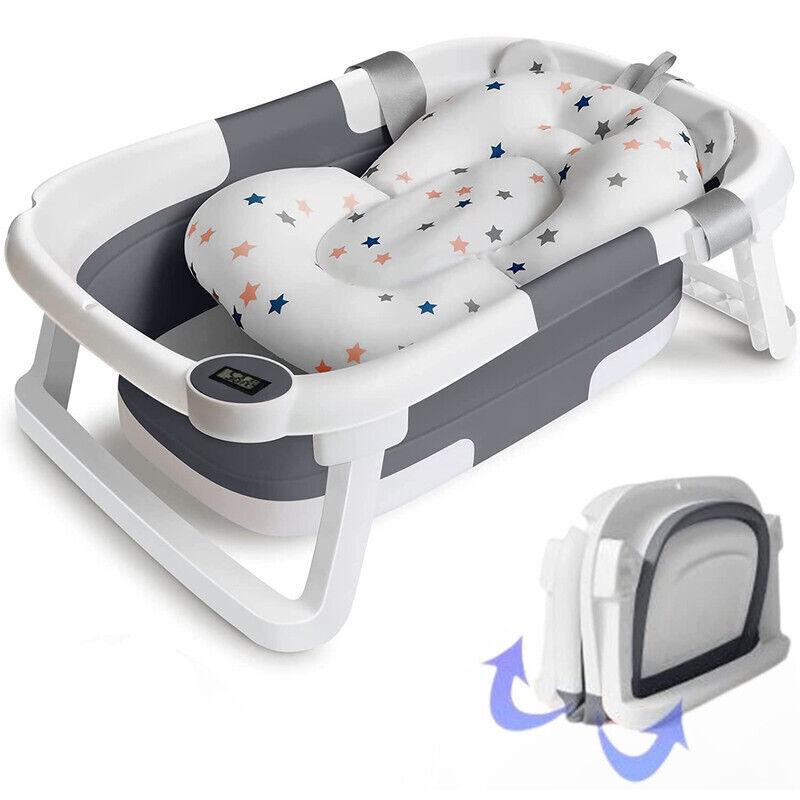 Foldable Baby Bath Tub Ergonomic Baby Bathtub With Temperature & Cushion Bath Pad + Bath Net From 0-36 Months