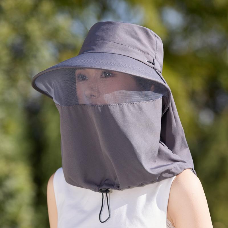 Fashion Wide-Brimmed Fisherman Hat Solid Color Adjustable Shawl Mask Hat Lightweight Thin Neck Protection Cap Women