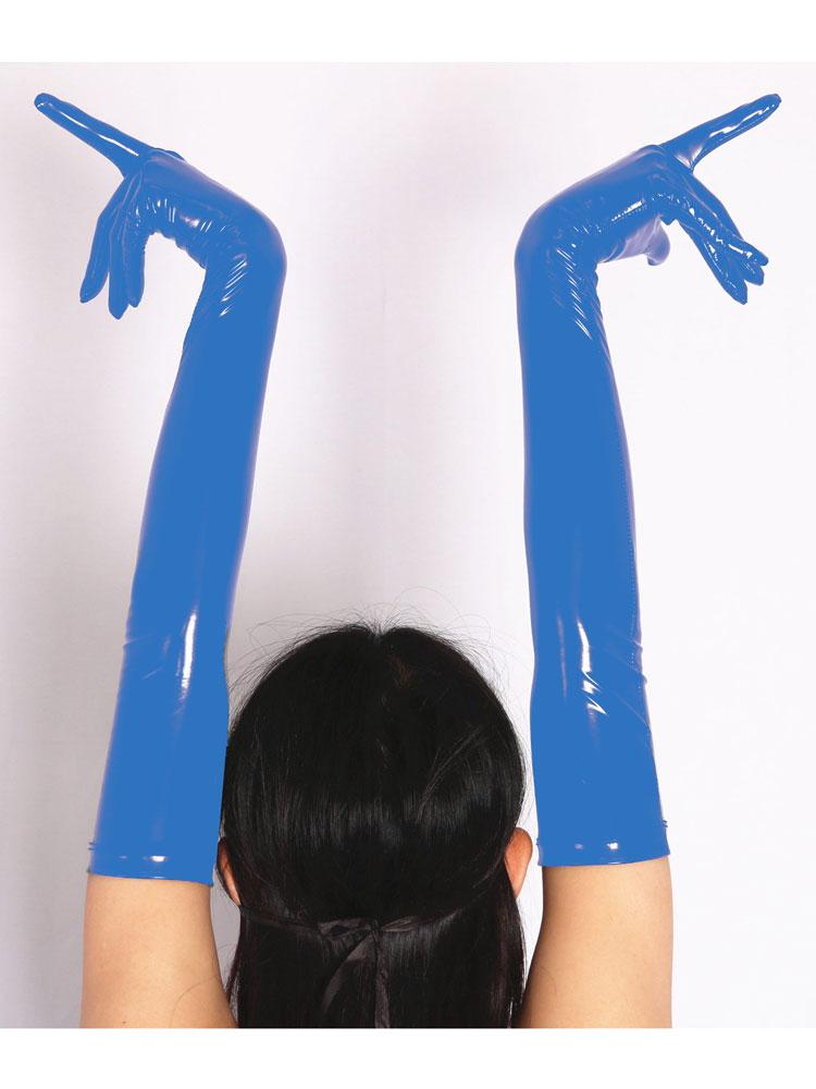 Faux Latex PVC Shiny Five Finger Gloves Maid Nightclub Dance Perform Long Gloves Elastic Exotic PU Leather Gloves Cosplay Outfit