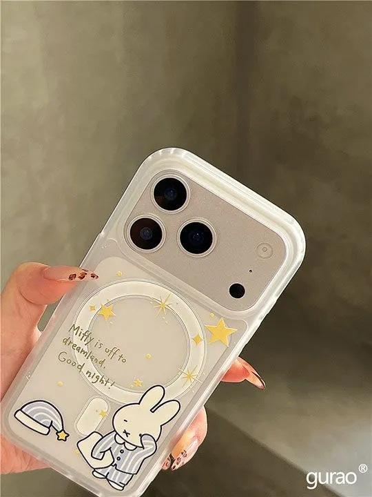 Rabbit Is Suitable for Apple 16promax Mobile Phone Case 15plus Magnetic Suction 14 Bracket 13pro Skin Feeling 16e Creative 17