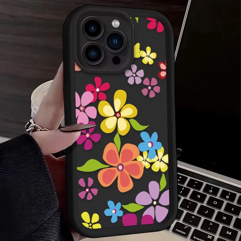 Color Flower Bow Pattern Phone Case For iPhone 16e 16 Pro Max 15 14 Plus 13 12 Mini 11 Pro Shockproof Silicone Soft Back Cover