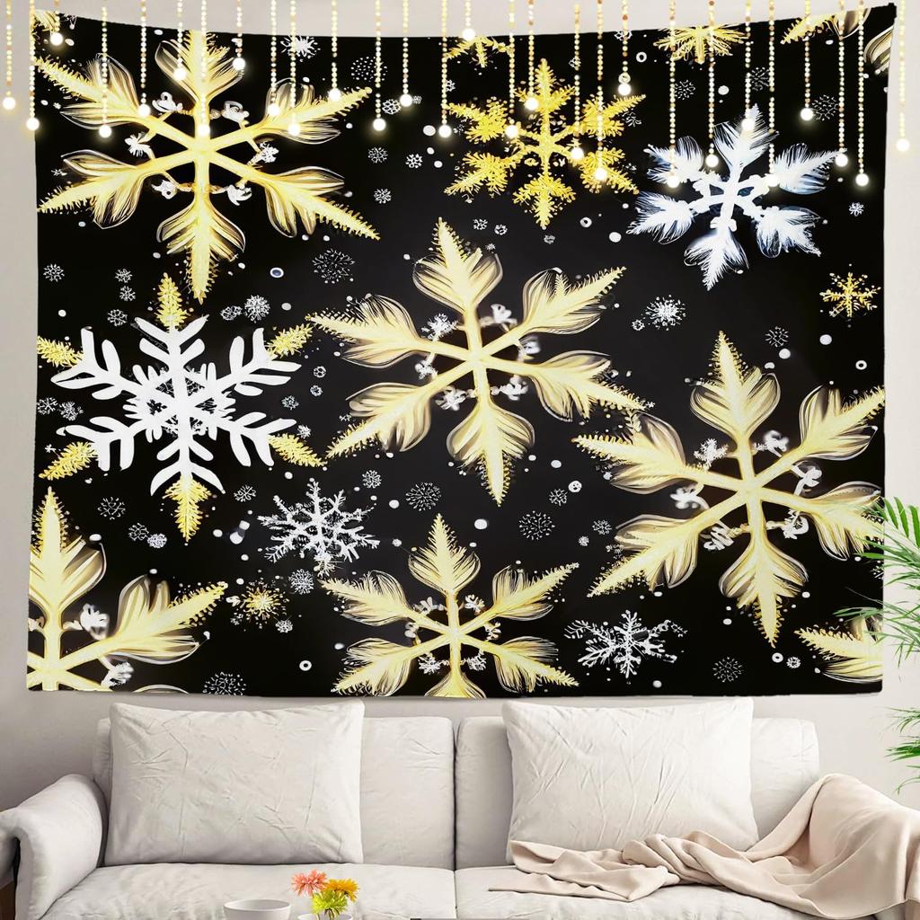 White Snow Wall Tapestry, Grey Wall Hanging Large Tapestry Decoration Polyester Fiber White Hem Around for Dorm Room Bedroom