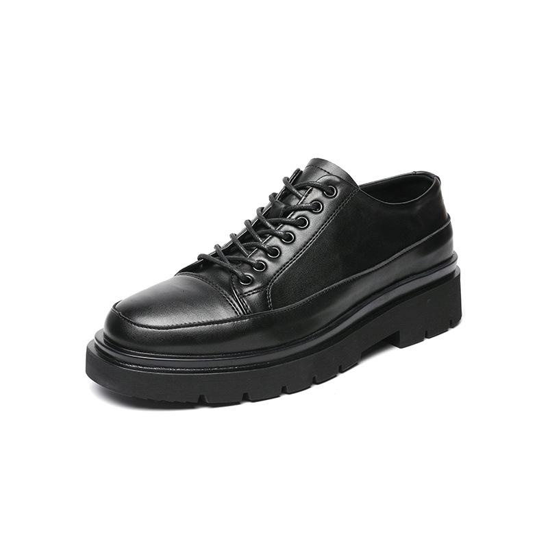 

New leather shoes men s Korean version trendy versatile shoes men s lace-up casual youth British black small leather shoes 86295-M 38 чёрный