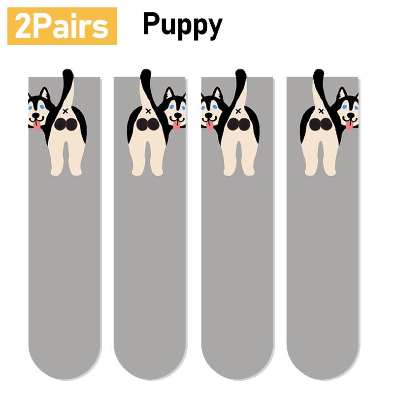 1/2Pair Cartoon Cute Dog/Cat Balls Cotton Socks Lolita Knitting Socks Women Girls Middle Tube Sleep Sock Pet Print Floor Sock