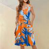 Women's Casual Fashion Sexy V-neck Button Decoration Sleeveless Beach Printed Boutonniere Dress