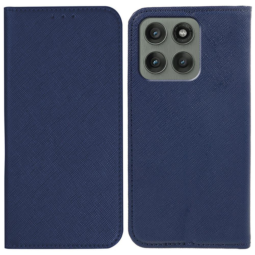 

For Motorola Edge 60 Pro 5G Case Cross Texture Leather Phone Cover Hidden Magnetic Blue