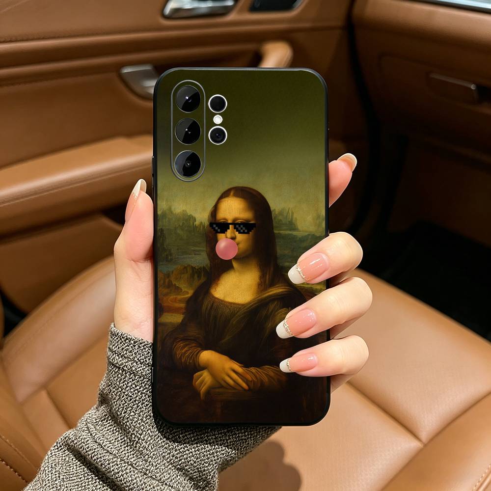 Aesthetic Funny David Mona Lisa Phone Case For Samsung S25,S24,S21,S22,,Plus S23,S30,Ultra,S20,Fe,Lite,Black Soft Silicone