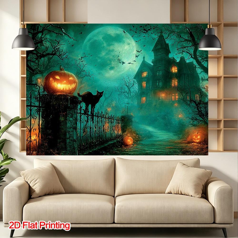 1 Piece of 2D Flat Surface. Halloween Haunted House Scene Photography Background, Polyester Fabric, for Home Use.