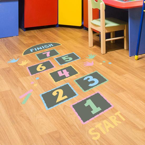 1 Set Hopscotch Game Floor Stickers Cartoon Waterproof Self-adhesive Gift Digital Jumping