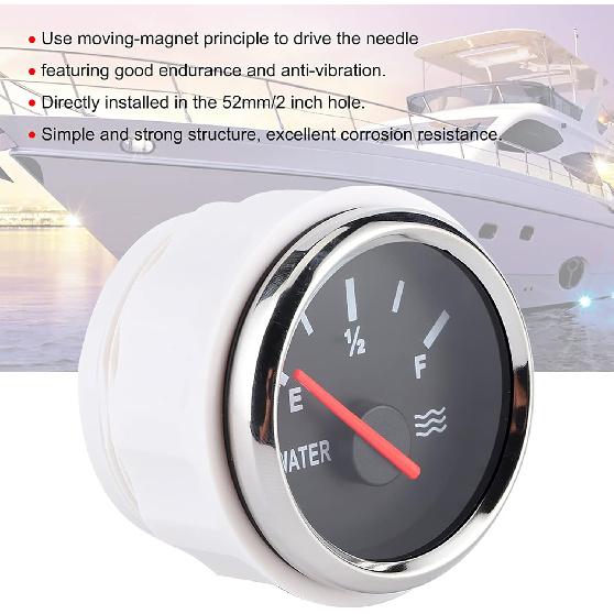 2in Pointer Water Liquid Level Gauge, RV Truck Water Tank Gauge, Universal Liquid Level Measurement for Marine Boat (Silver Black)