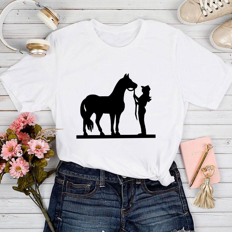 Modna koszulka damska 2025 Nadruk z kreskówkowym koniem Damska koszulka T-shirt Codzienna śmieszna koszulka dla pani Letnie ubrania dla kobiet Koszulki T-shirt