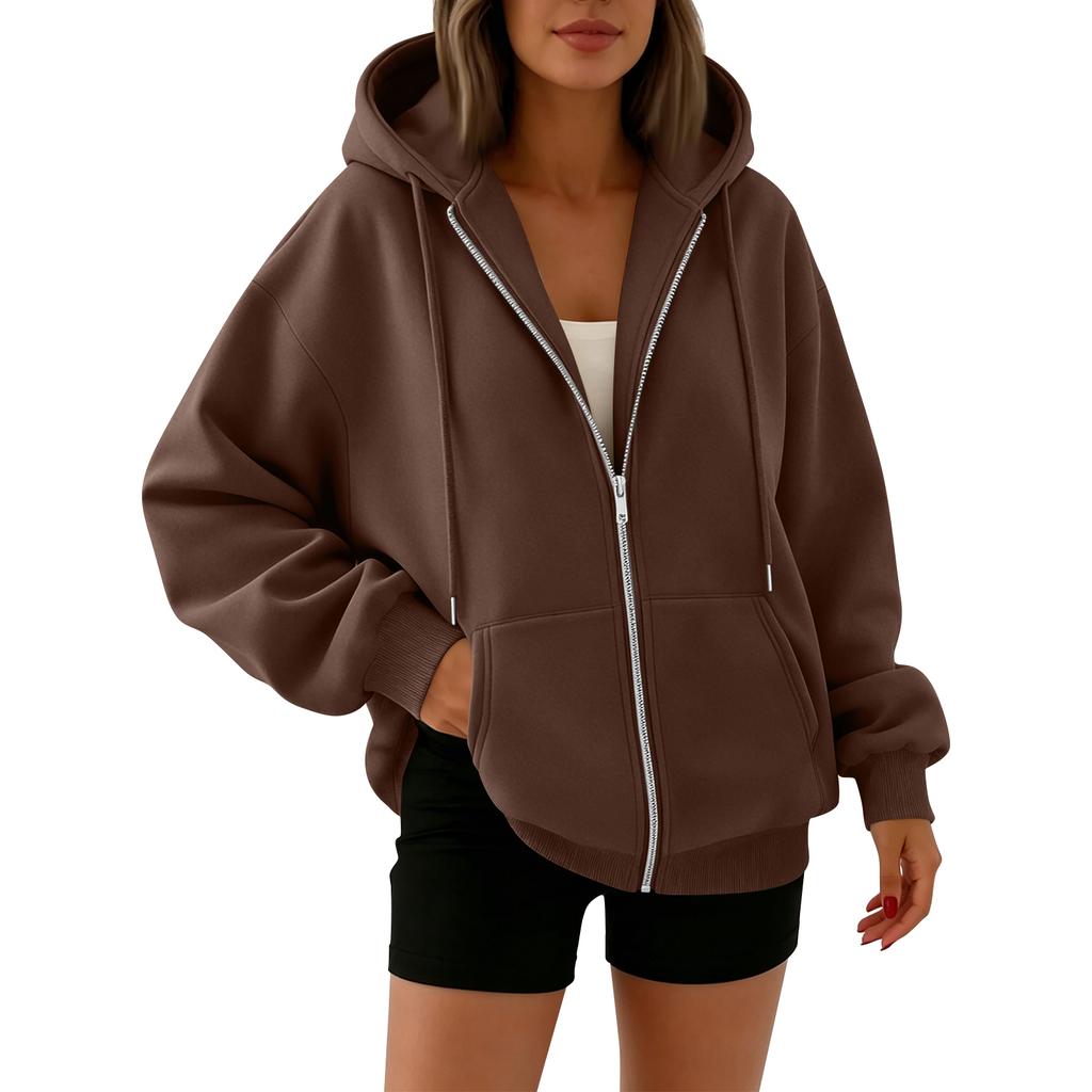 Women Oversized Hoodie Zip Up Sweatshirt Long Sleeve Casual Hooded Jacket Lightweight Sportswear