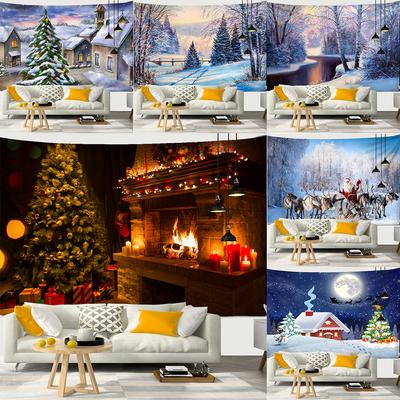 Christmas Snow Christmas Tree Tapiz Navideño Santa Printed Polyester Tapestry Wall Decor Backdrop Fabric Home Decor Tapestry