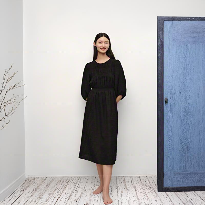 JOOZE ANNAKO French Retro Shirred Mid-Sleeve Dress JTEQ50032