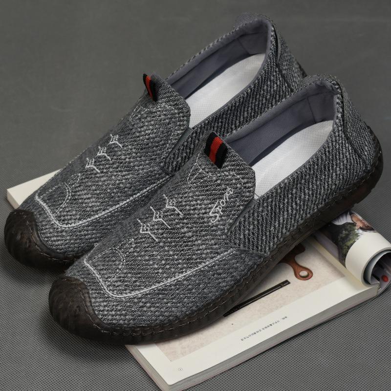 Scarpe Singole da Uomo con Tendini di Mucca e Suole Morbide, Scarpe da Uomo Anziano, Scarpe Casual Traspiranti in Tela, Scarpe di Lino, Scarpe Basse a Fagiolo