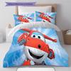 Super Wings Vzor Povlečení Sada Prošívaných Dek Quilt Cover Povlak na Polštář Domácí Dekorace Dárek (1 * povlak na peřinu + 2 * povlak na polštář, bez jádra)