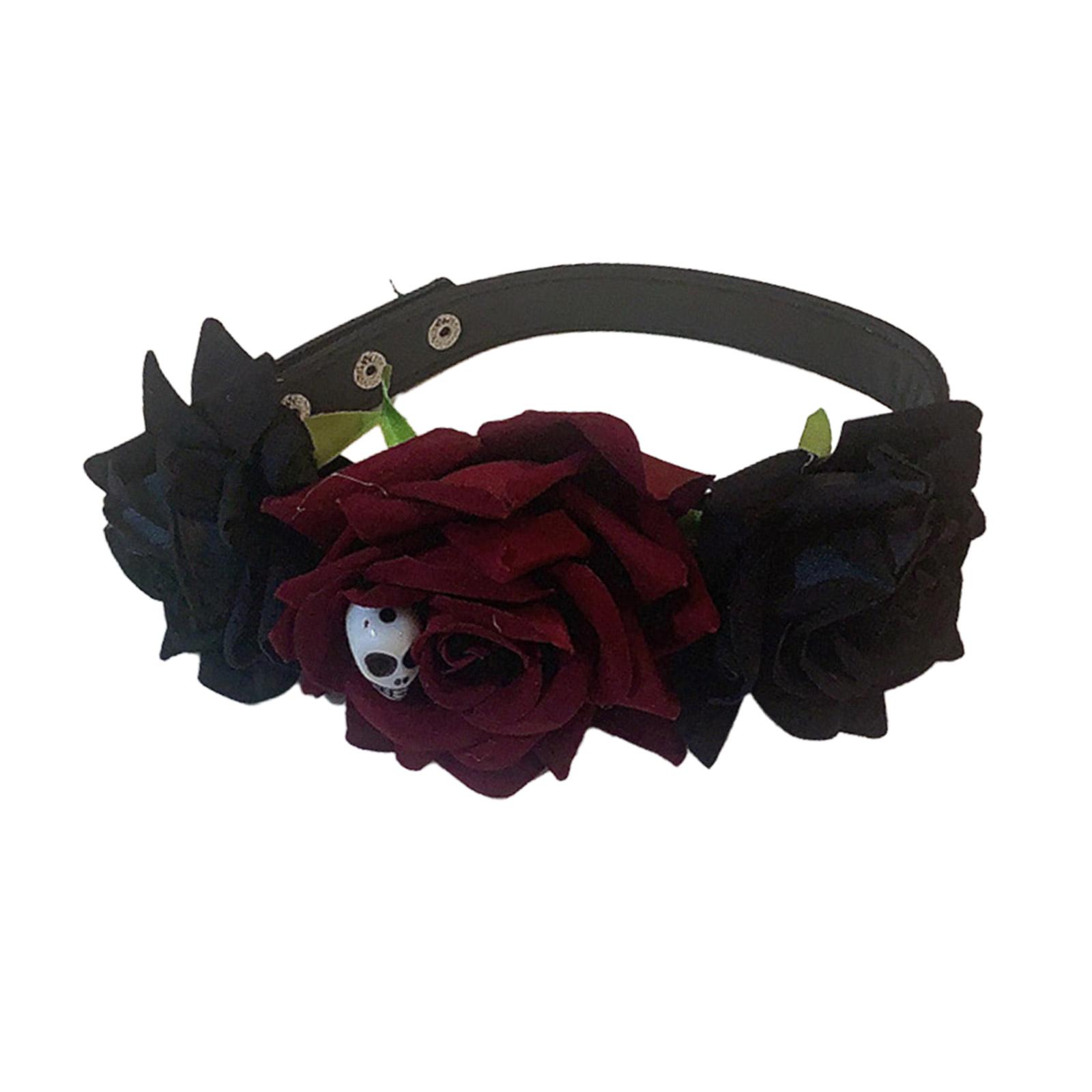 Halloween Spiderweb Skull Red Rose Necklace Exaggerated Fun Leathers Collar