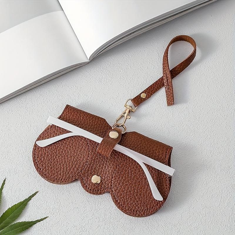 1pc Faux Leather Glasses Case Portable Glasses Pouch Protective Eyewear Storage Bag with Clip, Jewelry Organizer