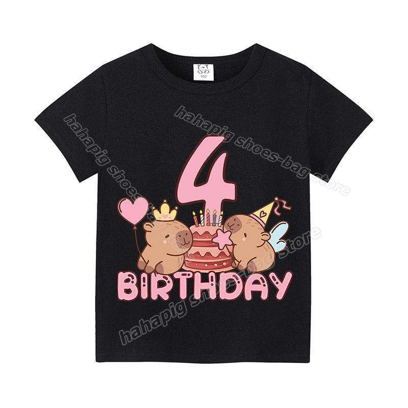 Capybara Girl Birthday Clothes Cute Toddler Kids Number T Shirt Cartoon Short Sleeve Baby Cotton T Shirt Summer Children  Tops
