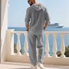 Cross-border Autumn Linen Men's Casual Suit Loose Hooded Henley Shirt Long Sleeve Pants Suit