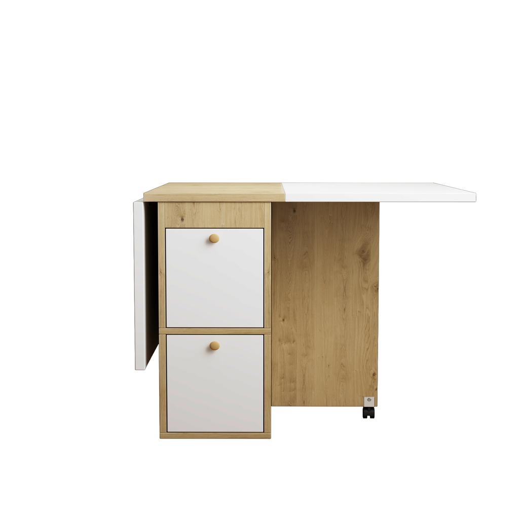Dining Table Set, (with Dining Table, 4 Chairs), Foldable, 120*80*75cm, Multifunctional Extendable Dining Table, Dining Chairs, White + Oak