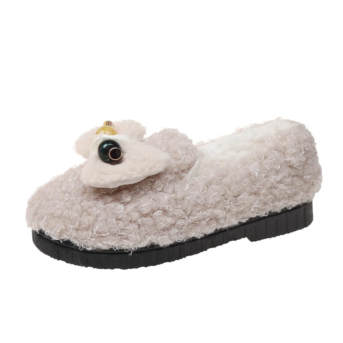 

Fashion 2025 Comfortable Warm Flat Shoes in Winter Fashionable New Bow Sexy Lightweight Plush Non-slip Casual Walking Shoes for Women 36