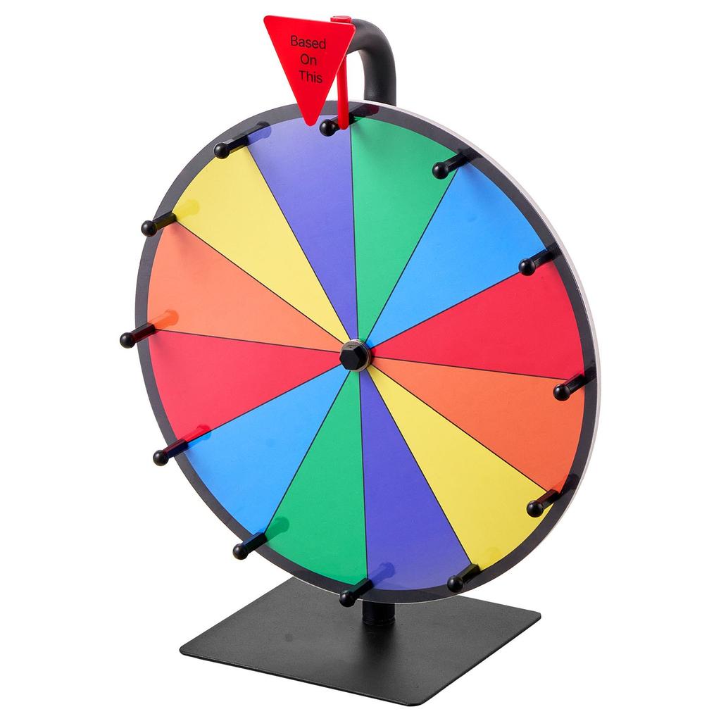 VEVOR 305 Mm Spinning Prize Wheel, 12 Slots Spinning Wheel with Stand, Tabletop Win Fortune Roulette with a Dry Erase and 2 Markers, 6 Colors