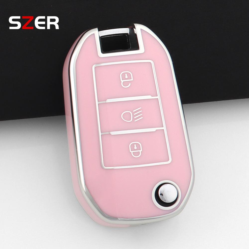Tpu Car Flip Key Case Cover For Peugeot 208 308 408 508 2008 3008 4008 5008 For Citroen C3 C4 Cactus C6 C8 Protector Keychain