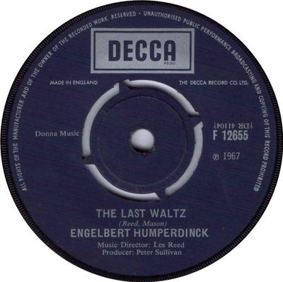 7inch Record ENGELBERT HUMPERDINCK - Last Waltz / That Promise F12655 Decca 1967 UK Pop Used