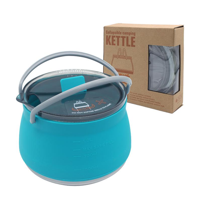 Outdoor Foldable Silicone Water Kettle, Portable Camping Coffee Pot and Tea Boiler синий