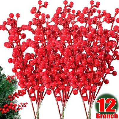 Ingrosso Rami di Bacche Rosse Artificiali di Natale 30 teste Plastica Finta Bacca Ramo di Agrifoglio Piante Fiori Festa Decorazione Casa