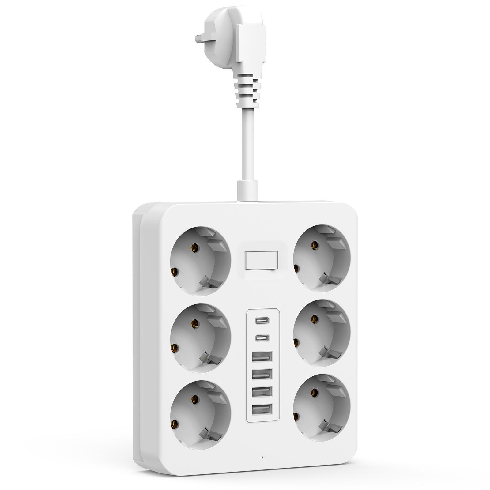 

Wall Socket Extender with usb Port, 6 AC Outlets & 4 USB-A Ports & 2 Type-C EU Plug Charger 12-in-1 Surge Protection Power Strip EU Plug білий