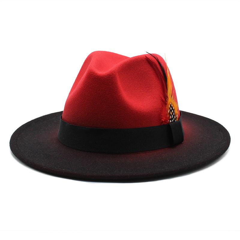 Gradient Pattern Wool Felt Fedora Hat With Wide Brim For Casual Summer Wear Color A