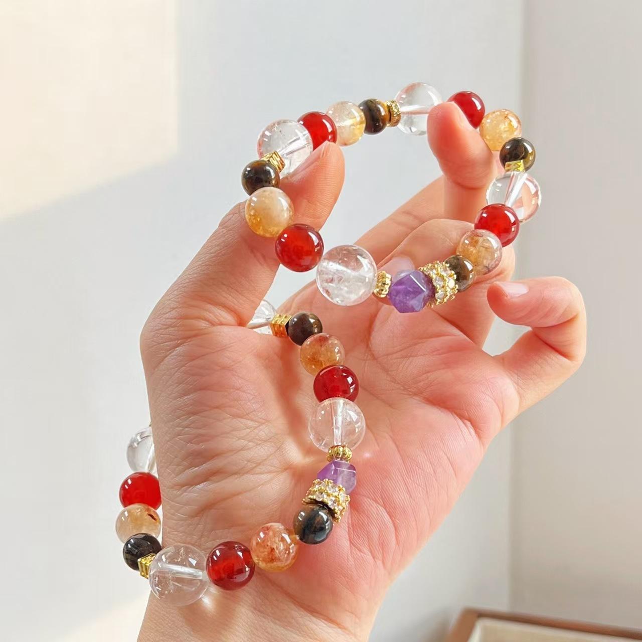 Boutique Retro Natural White Crystal Tiger S Eye Stone Honey Milk Cover Citrine Amethyst Bracelet Bracelet.