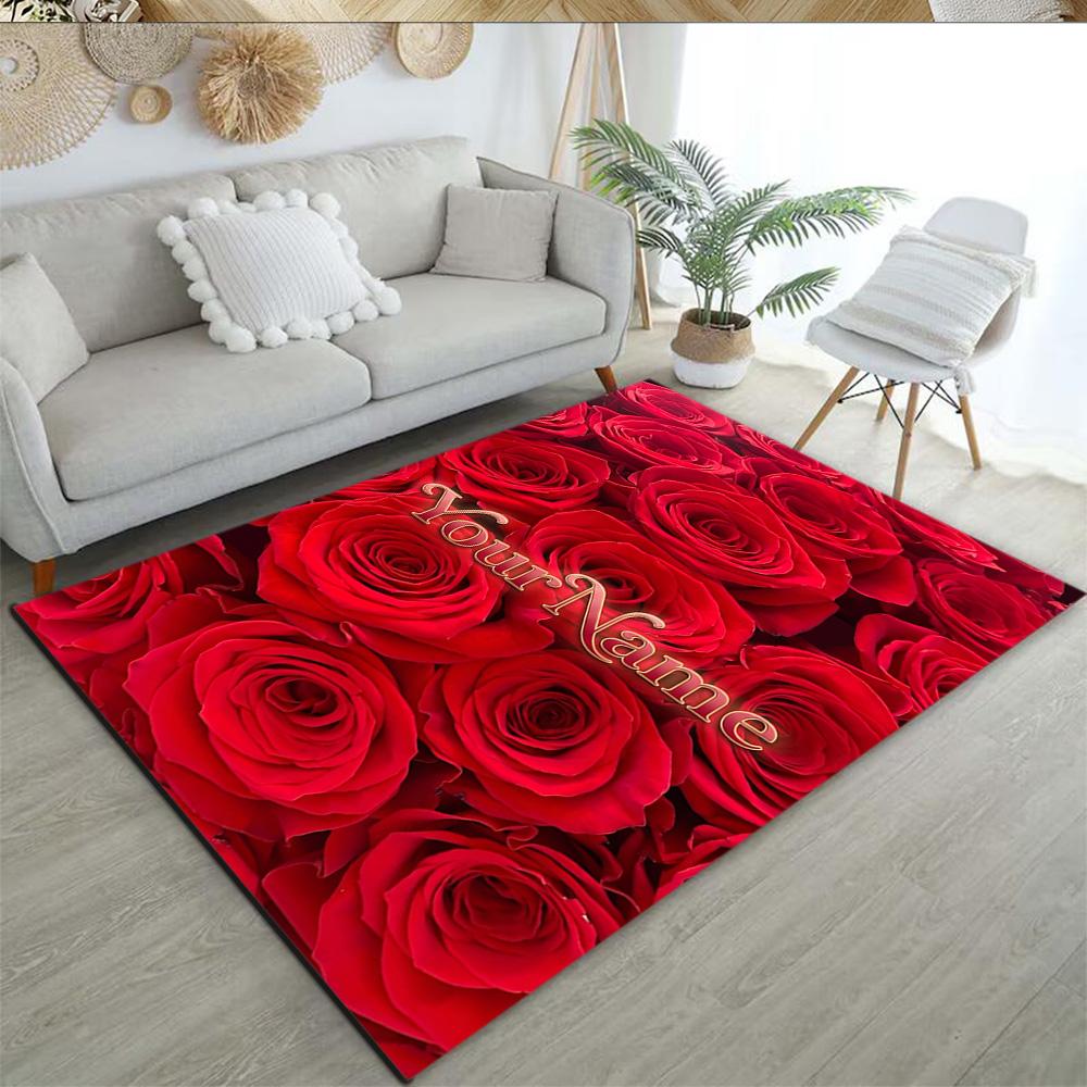 Rose Customized Name Floor Rug Office Rug Design for Dormitory Study Room Foyer Playrooms Anti-slip Rug Anime Office Decor