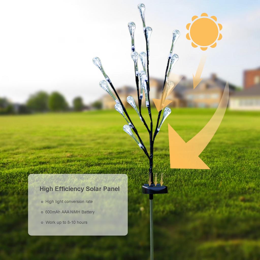 LED Solar Lights Colorful Tree Shaped Garden Stake Lights Pathway Walkway Lawn Patio Backyard Lighting Waterproof Solar Powered 16 LEDs Landscape Lam