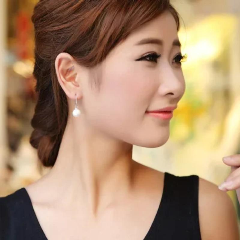8/10/12/14Mm Elegant Pearl Drop Earrings For Women, Silver Plated Hypoallergenic Jewelry, Minimalist Dainty Accessories, Lightweight Fashion Earrings