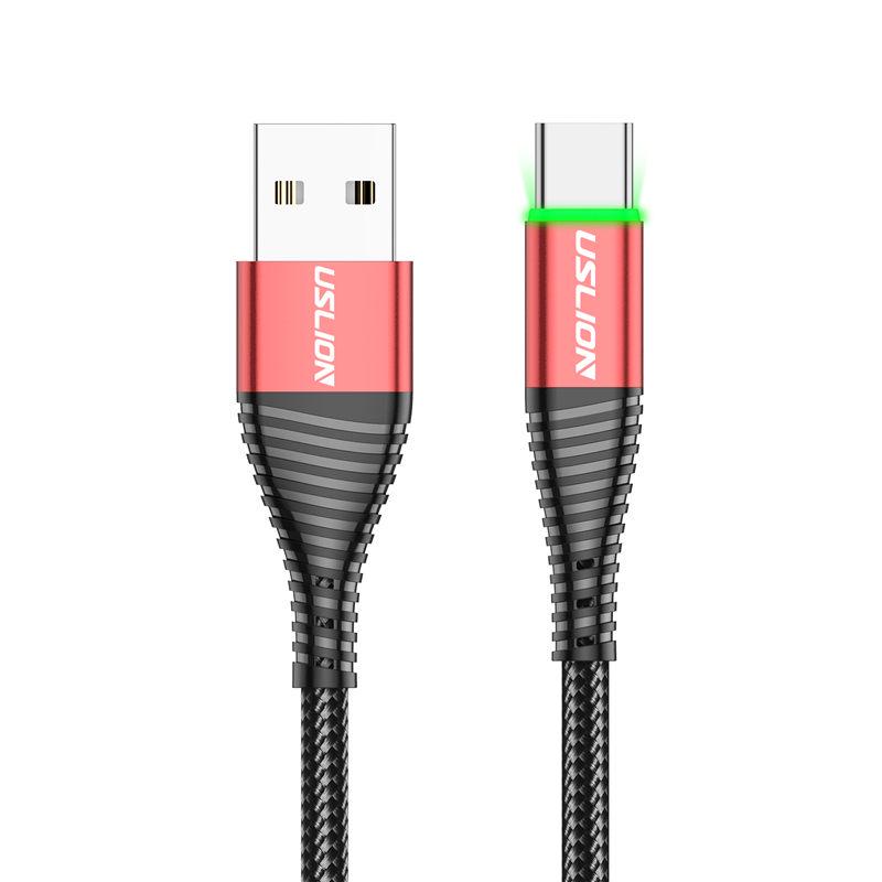 USLION 2M LED 3A USB TypeC Kabel Schnellladekabel Typ-C Handy USB C USB-C Kabel Ladegerät Kabel