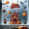 Outdoor Balcony Scene Setting Props Halloween Static Window Clings, Spooky Haunted House Glass Decals with Pumpkin Funny Holiday Party Room Decor Bat