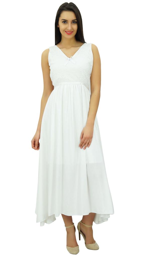 Bimba Women's Sleeveless Chic Lace Dress Long Cotton Casual Maxi