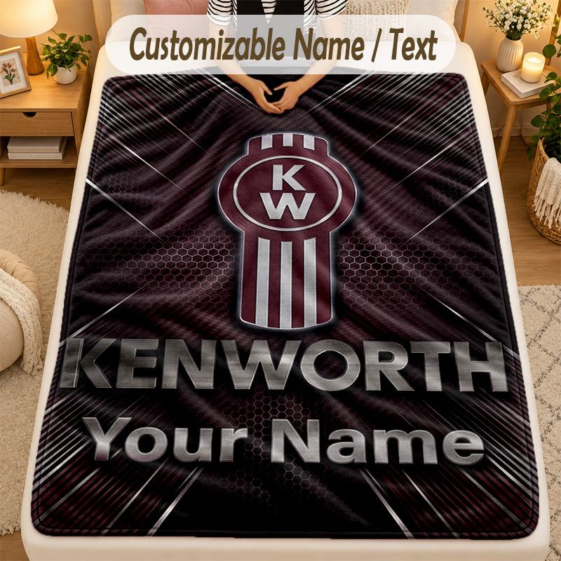Flannel BlanketKenworth Custom Name Text Personalized Soft Warm Throw Blanket Home Decor Gift
