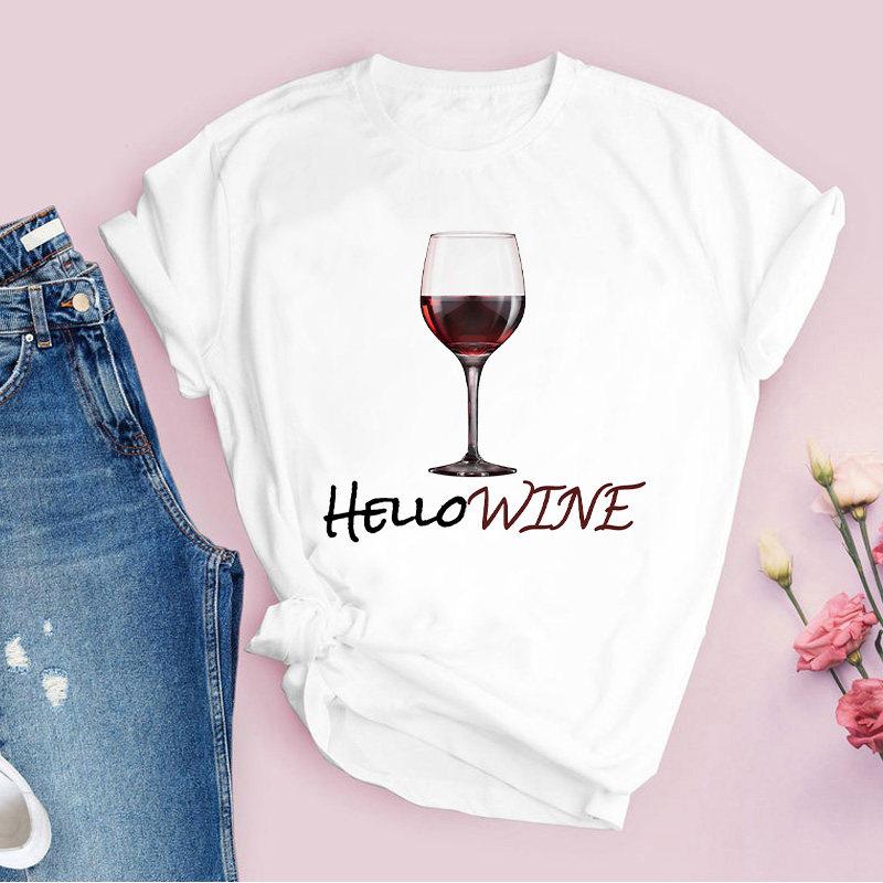 Rotweinglas Muster Reine Baumwolle Bedruckt Unisex und Damen Mode Trend T-Shirt Neu Personalisiert Rundhals Lässiges T-Shirt
