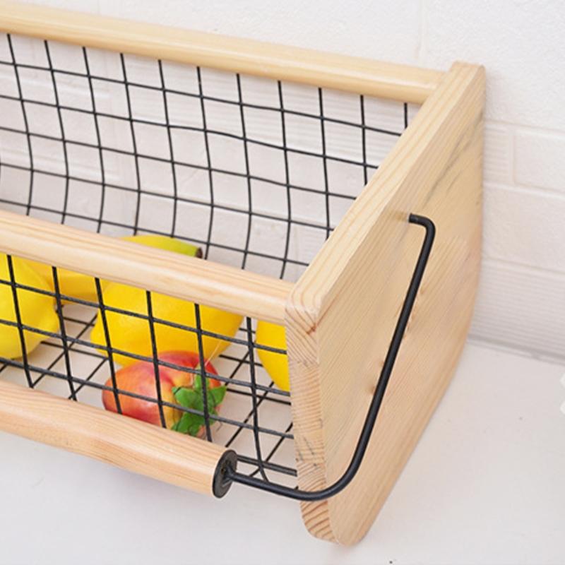 Large Capacity Fruit Vegetable Storage Basket with Wood Handle For Produce Collection And Home Organization 41x23x18cm