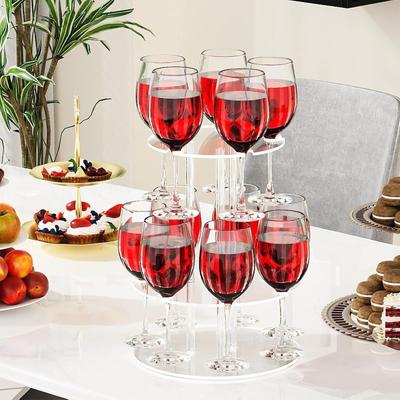 Cocktail Tree Stand for Drinks 2-Tier Glassware Rack with 12 Slots Round Acrylic Floating Champagne Glass Tower for Party