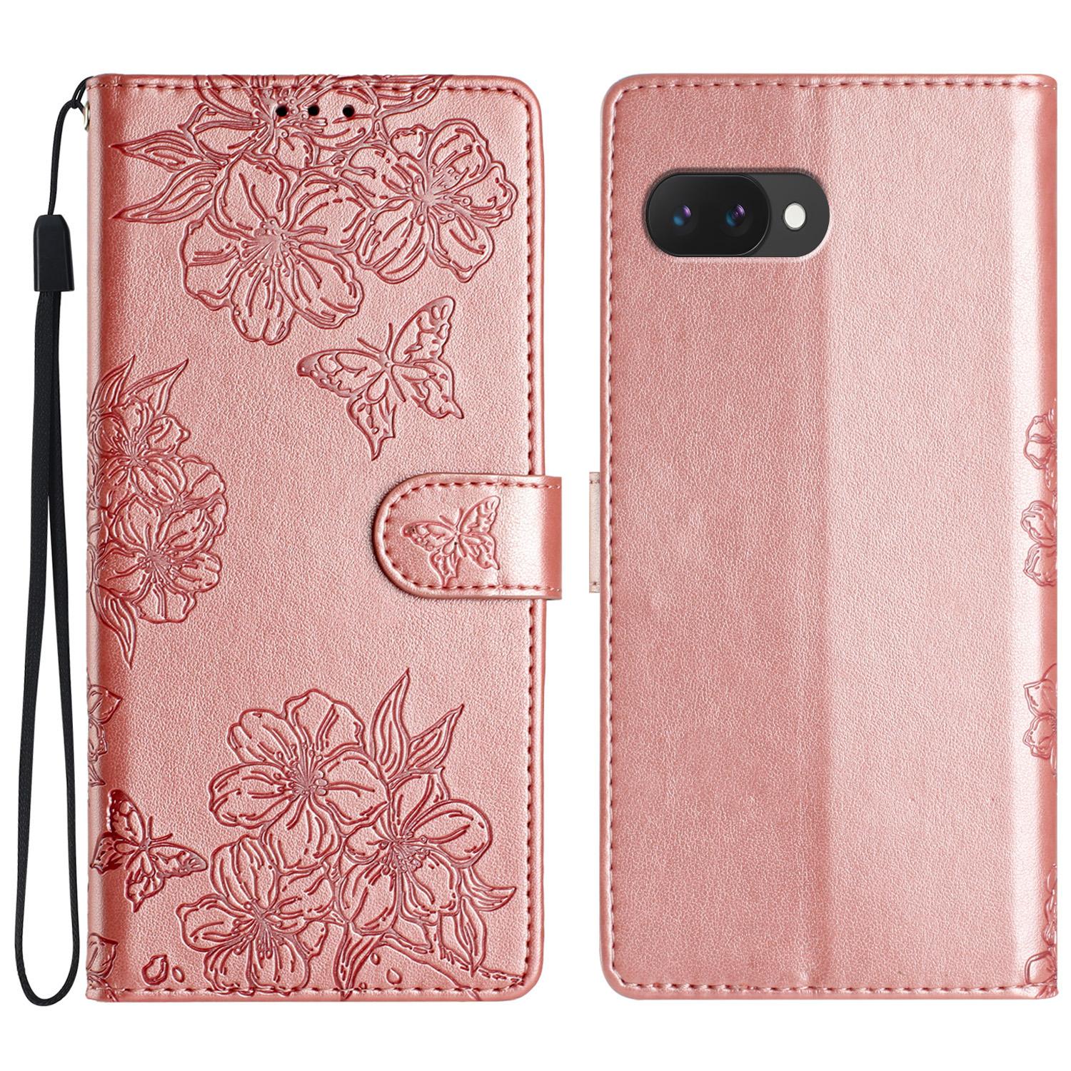 

Чехол для Google Pixel 9a Кошелек-книжка из ПУ кожи с защитой от падений с рисунком бабочки и цветка Rose Gold