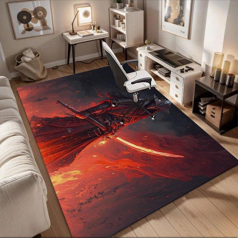 

Samurai Warrior with Sword Fantasy Art Print Office Mat Perfect for Home Decor Office Desk Chair Rugs Chair Carpet for office Polyester Cha 60cm by 90cm