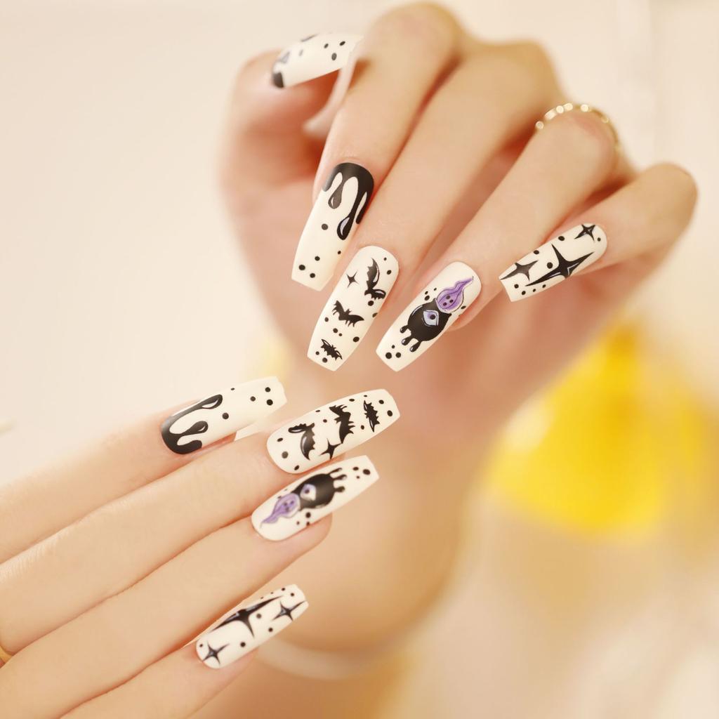2025 New Halloween Wear Nail 3D Three-dimensional Nail Art False Nails European and American Spider Bat Nail Pieces