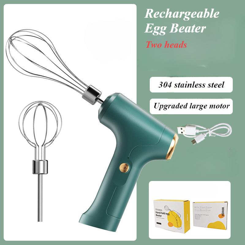 

Портативный электрический миксер для продуктов Ручной мини-венчик Двойная головка Беспроводной Домашняя выпечка Взбивание сливок Взбивание яичного белка Гаджет Автоматический зелёный