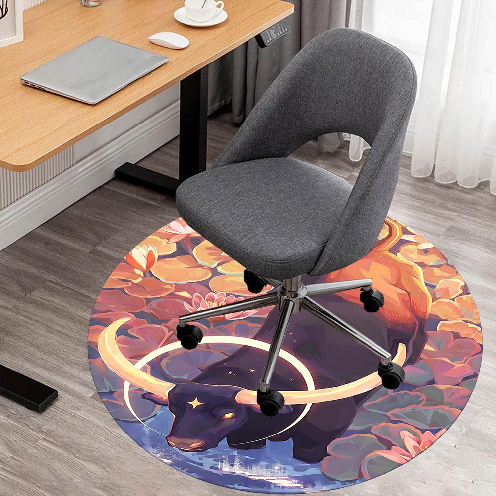 

1pc Bull Lotus Round Chair mat office Area Rug - Non-Slip, Floor Mat for Office, Bedroom, and Indoor Decor p127035 80cm by 80cm
