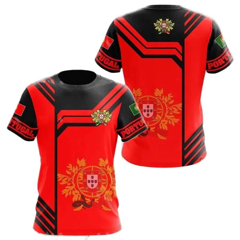 3D Portugal National Emblem Graphic T Shirt for Men Clothing Casual Unisex Short Sleeved Tee Shirts Streetwear Y2k Tops T-shirt